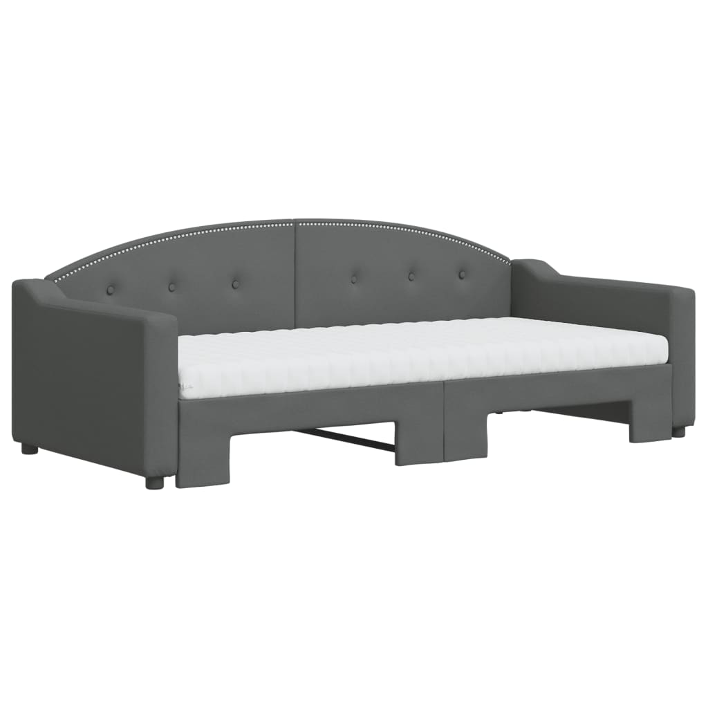 Tagesbett Ausziehbar mit Matratzen Dunkelgrau 90x190 cm Stoff