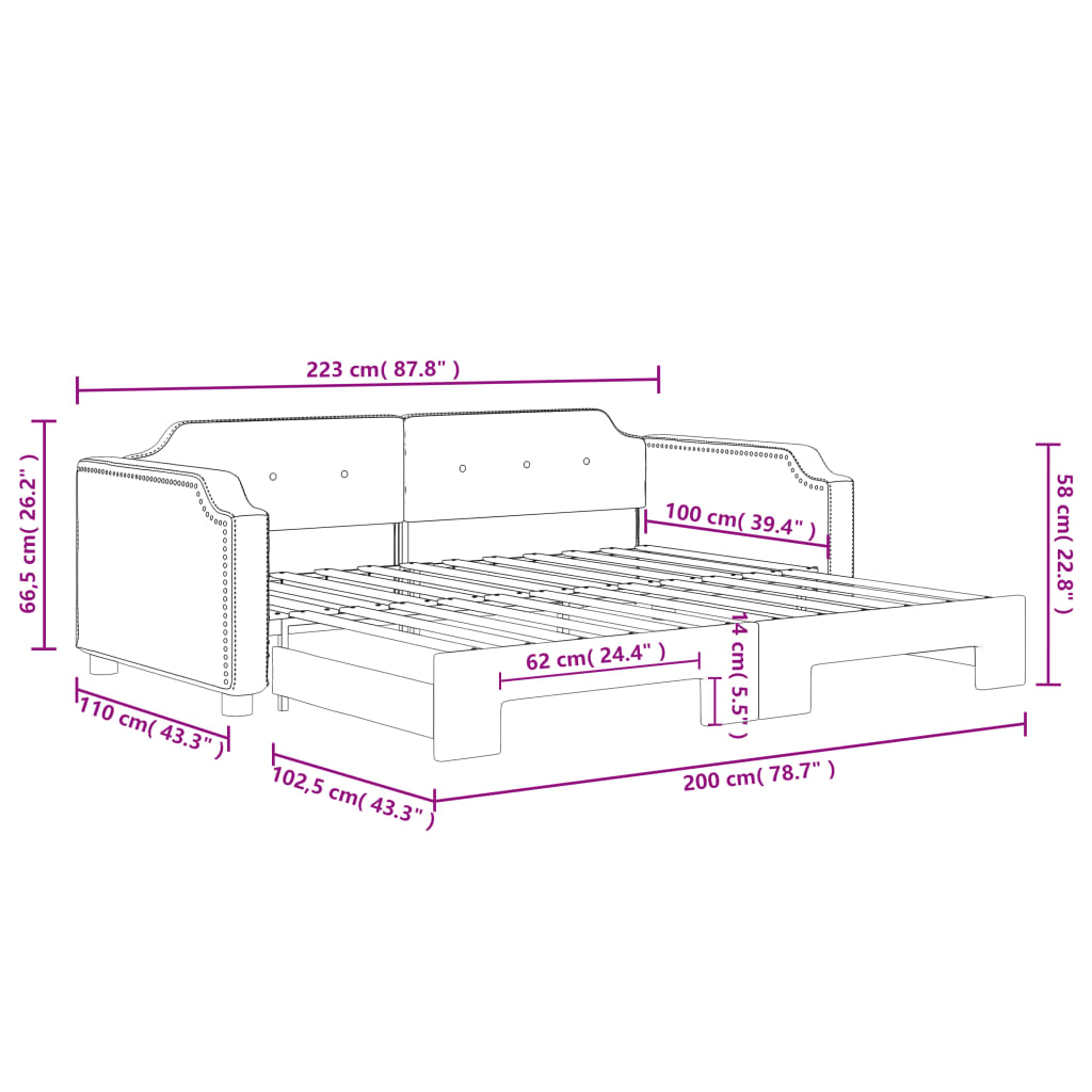 Tagesbett Ausziehbar Creme 100x200 cm Stoff
