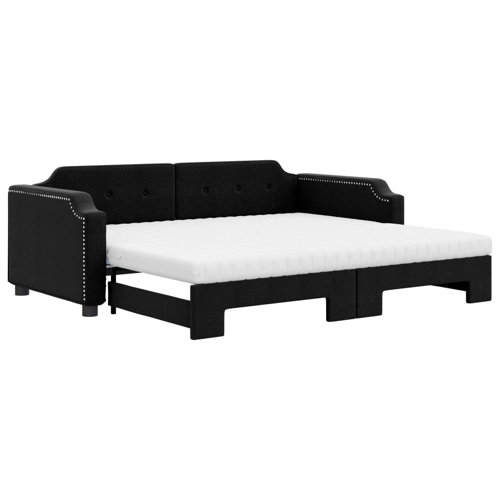 Daybed extendable with mattress black 80x200 cm fabric