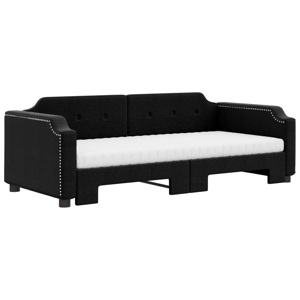 Daybed extendable with mattress black 80x200 cm fabric