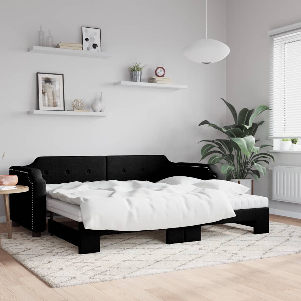 Daybed extendable with mattress black 80x200 cm fabric