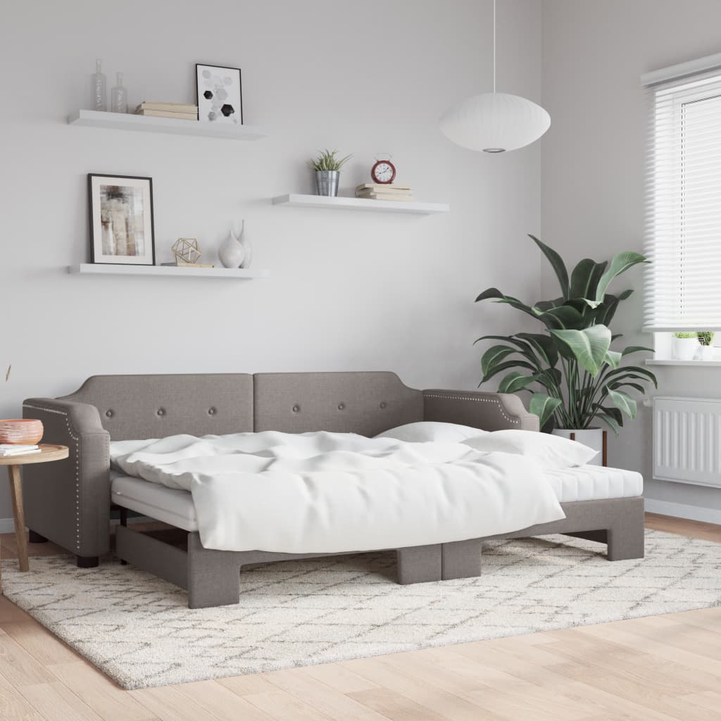 Daybed extendable with mattress taupe 80x200 cm fabric
