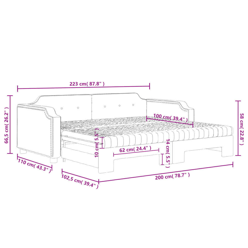 Tagesbett Ausziehbar mit Matratzen Creme 100x200 cm Stoff