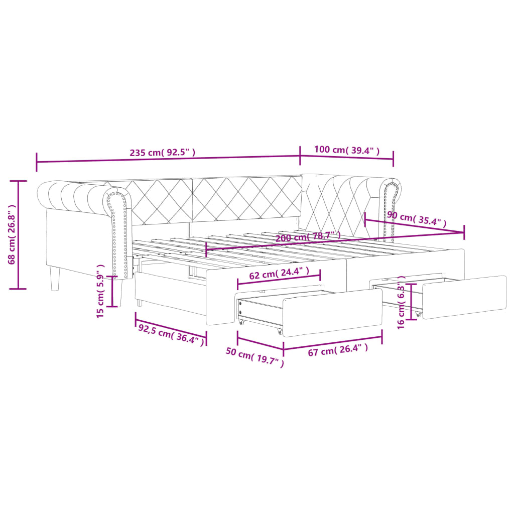 Tagesbett Ausziehbar mit Schubladen Creme 90x200 cm Kunstleder