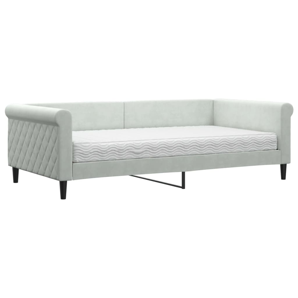 Lit de repos avec matelas gris clair 100x200 cm velours
