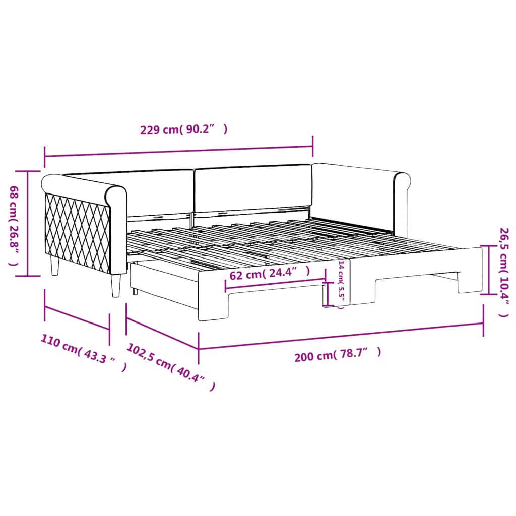 Tagesbett Ausziehbar Rosa 100x200 cm Samt
