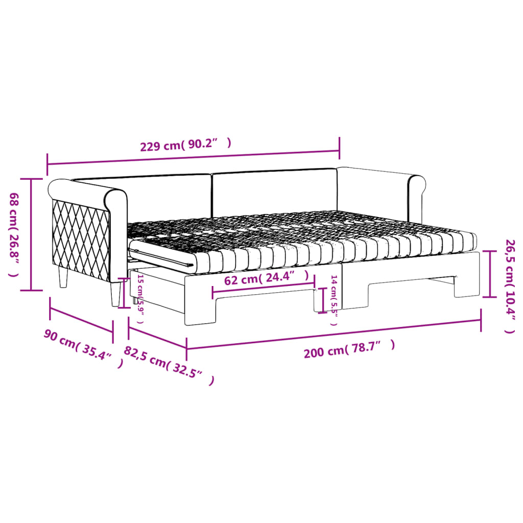 Tagesbett Ausziehbar mit Matratzen Rosa 80x200 cm Samt