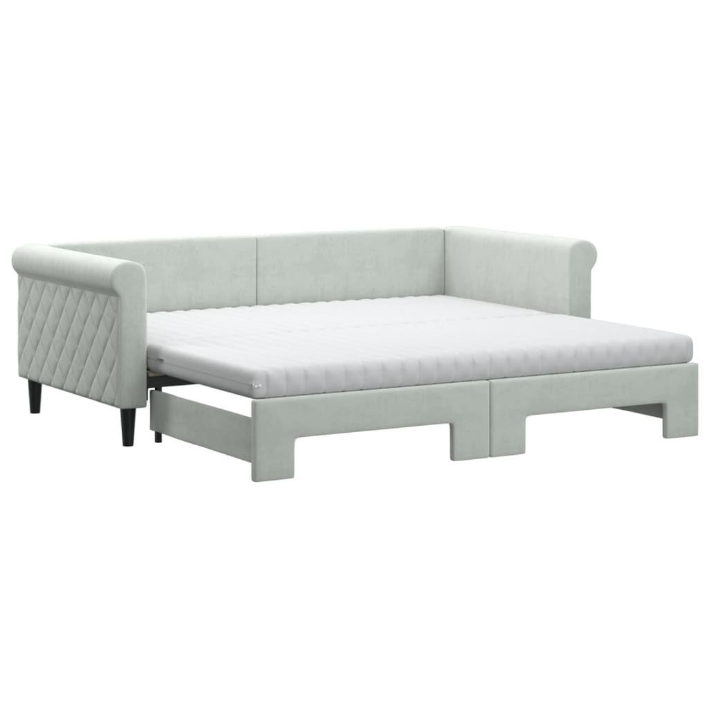 Lit de repos extensible avec matelas gris clair 90x190 cm velours