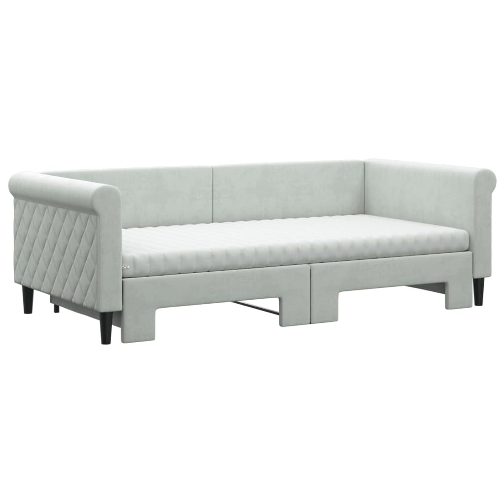 Lit de repos extensible avec matelas gris clair 90x190 cm velours