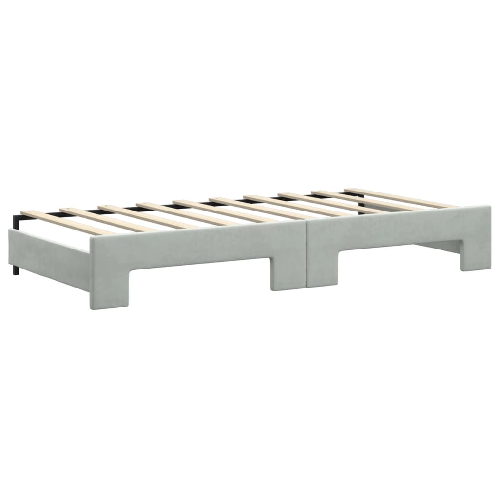 Lit de repos extensible avec matelas gris clair 90x190 cm velours
