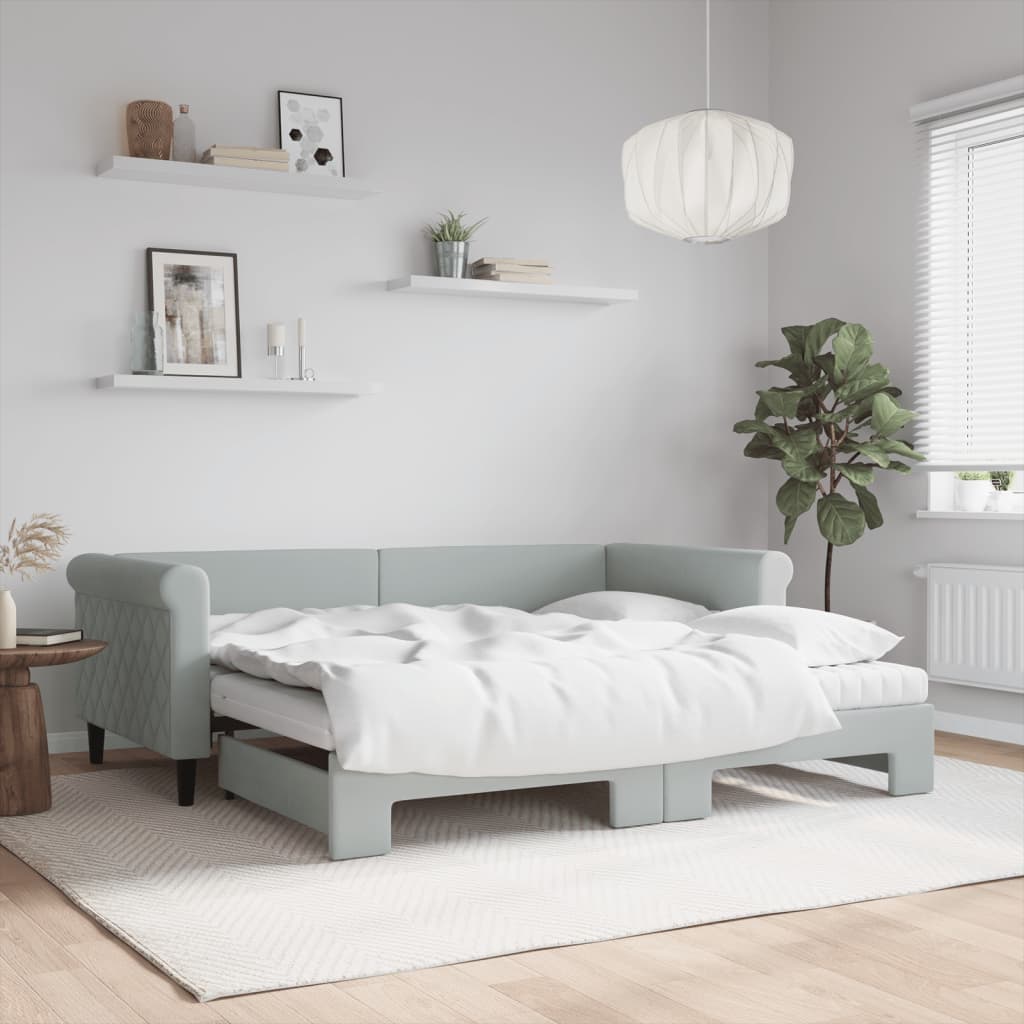 Lit de repos extensible avec matelas gris clair 90x190 cm velours