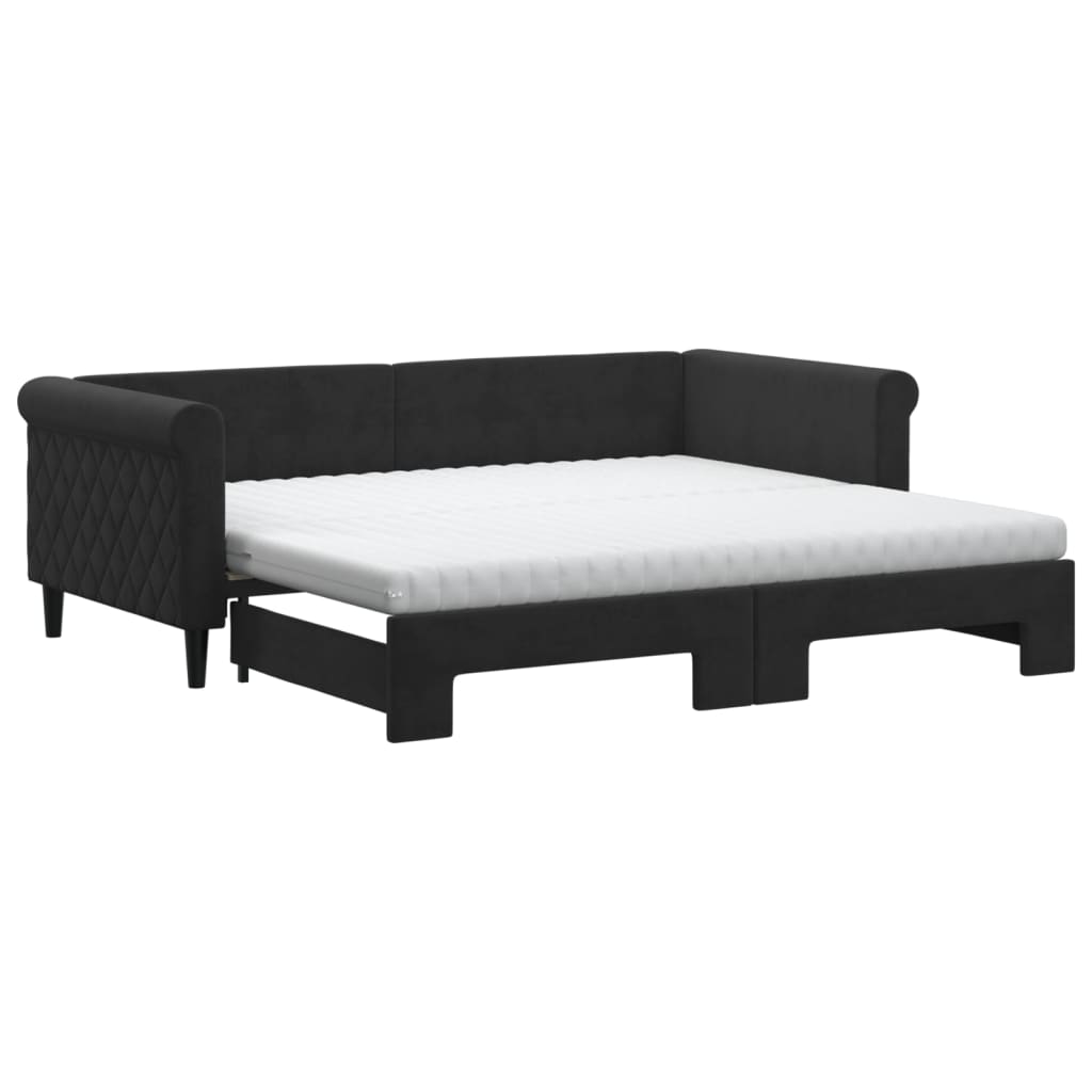 Daybed extendable with mattresses black 90x190 cm velvet