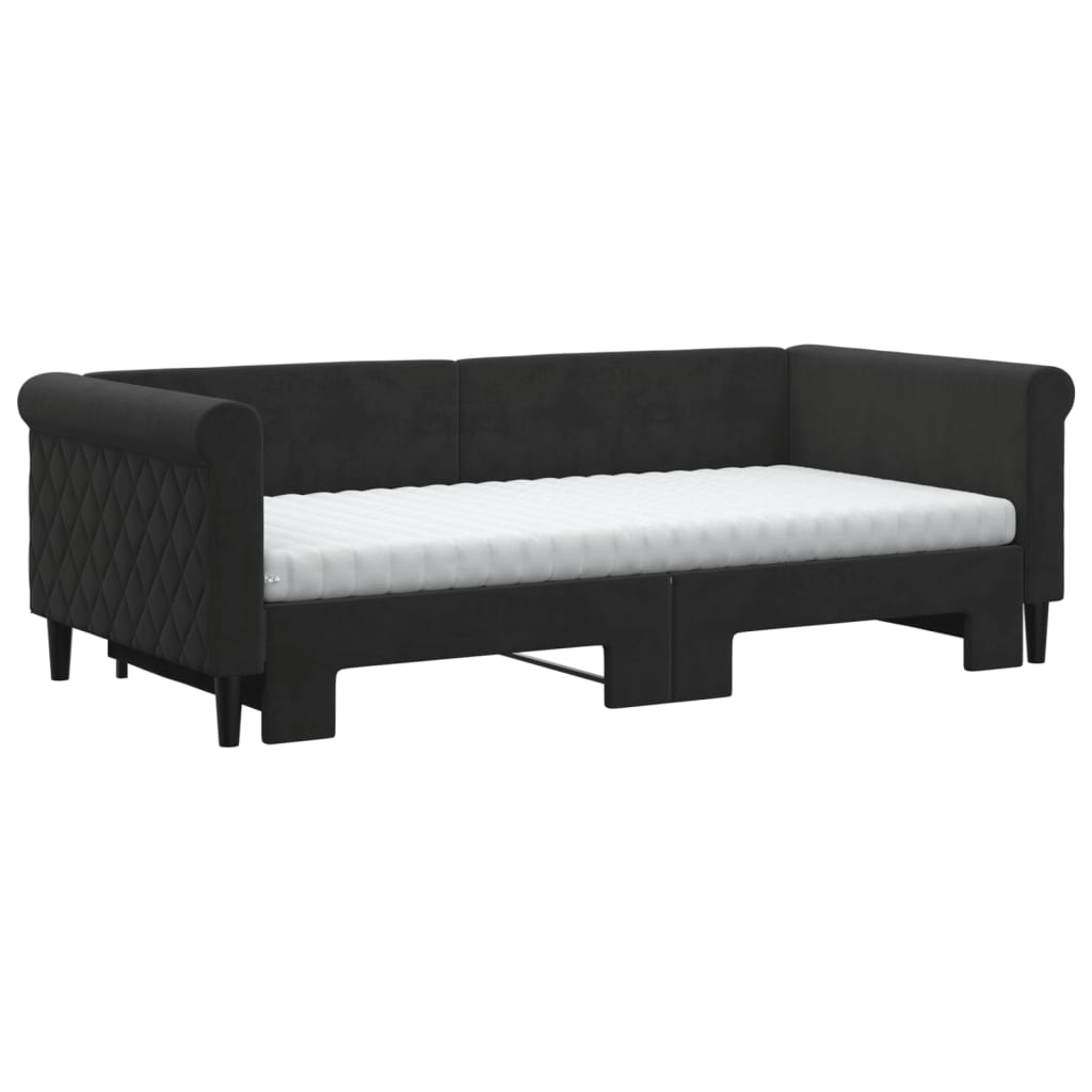 Daybed extendable with mattresses black 90x190 cm velvet