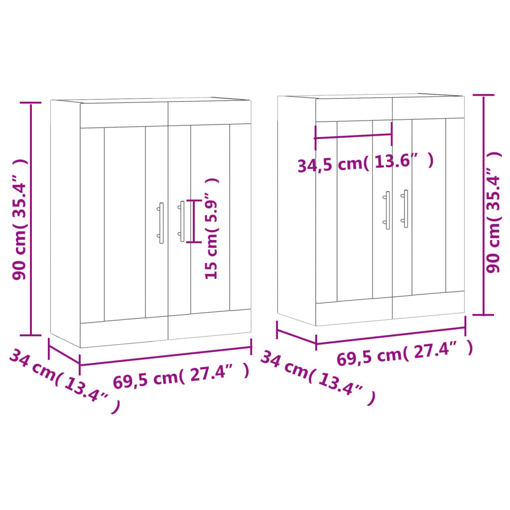 Wandschränke 2 Stk. Räuchereiche Holzwerkstoff