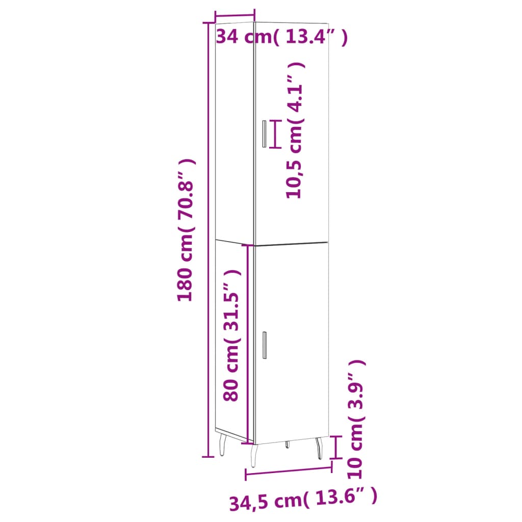 Highboard Betongrau 34,5x34x180 cm Holzwerkstoff