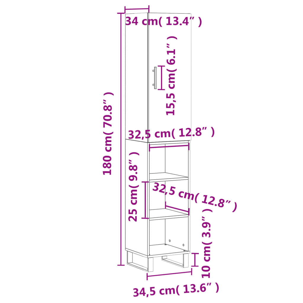 Highboard Betongrau 34,5x34x180 cm Holzwerkstoff