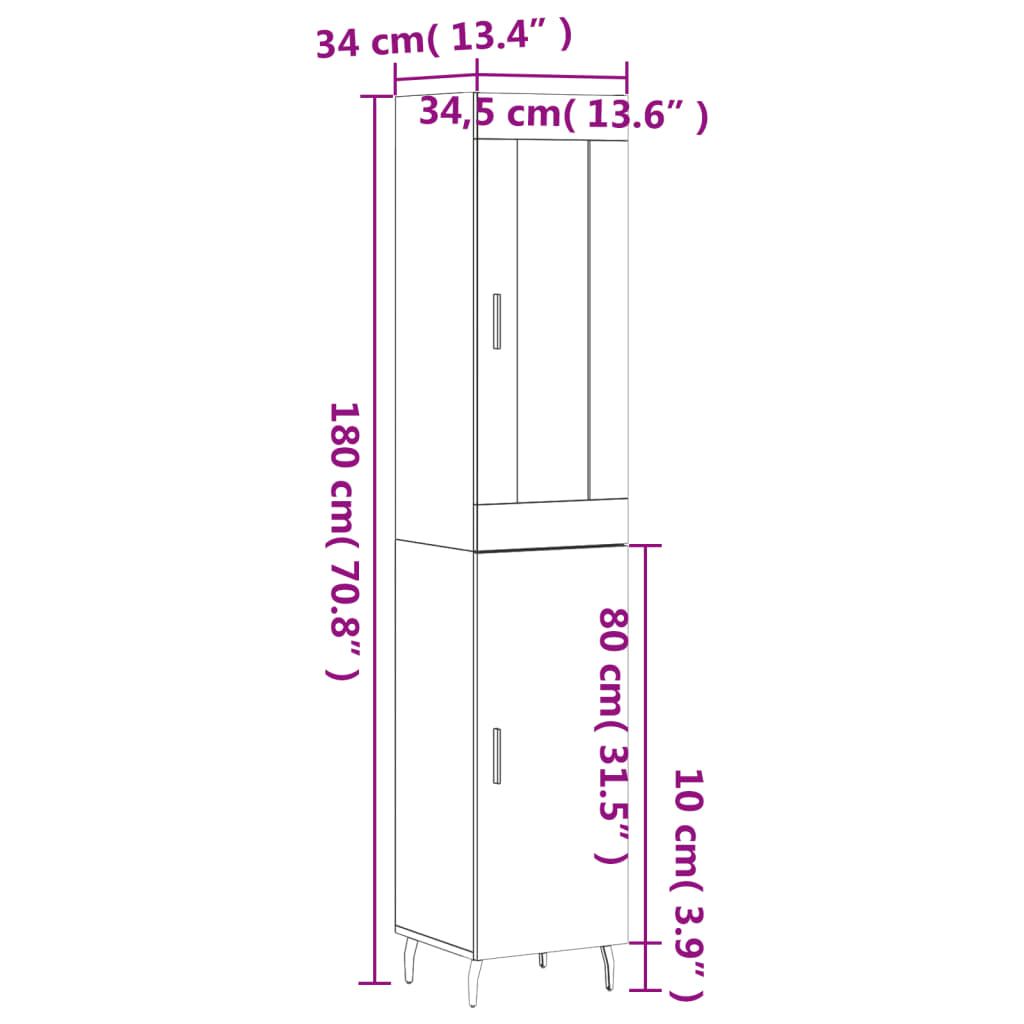Highboard Betongrau 34,5x34x180 cm Holzwerkstoff