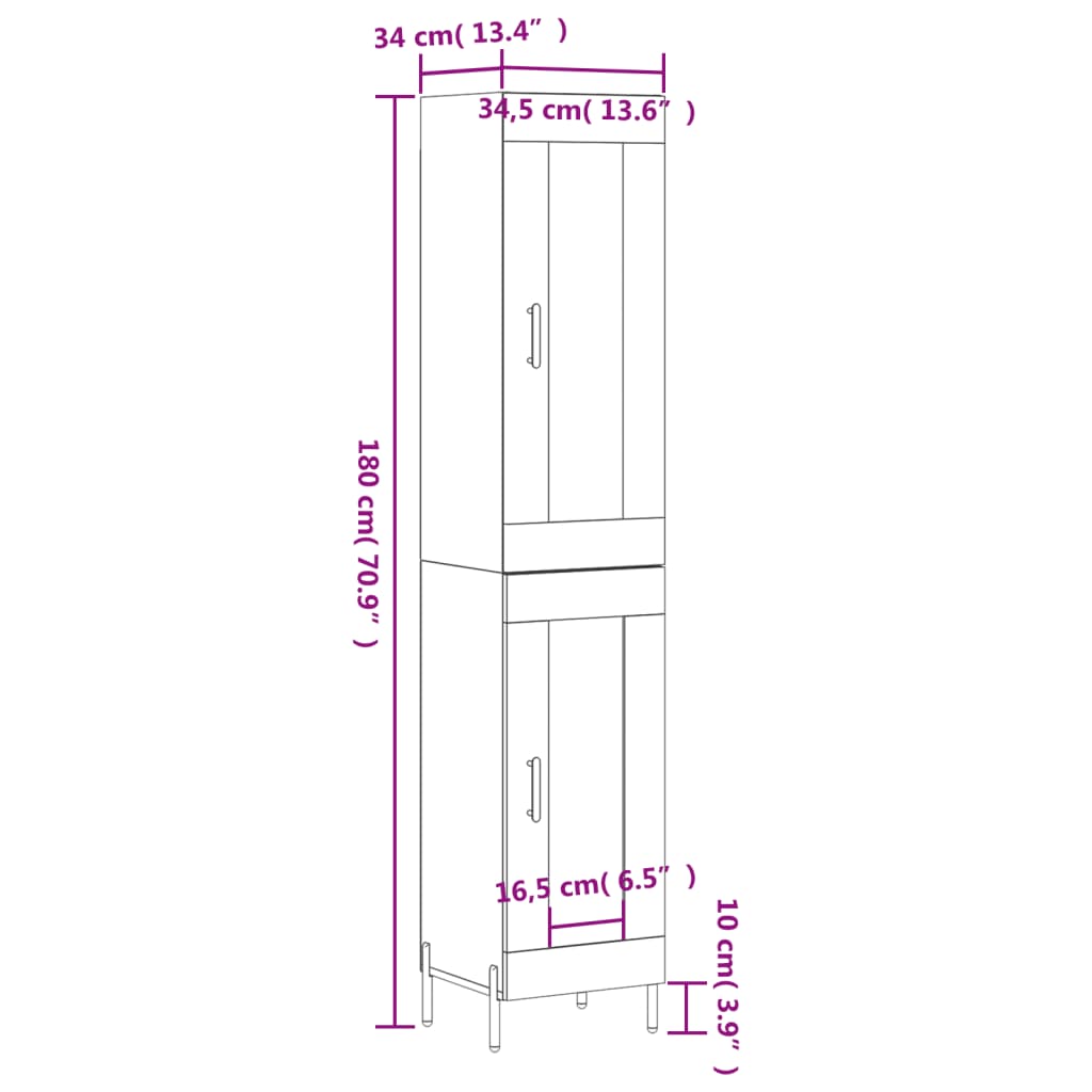 Highboard Betongrau 34,5x34x180 cm Holzwerkstoff