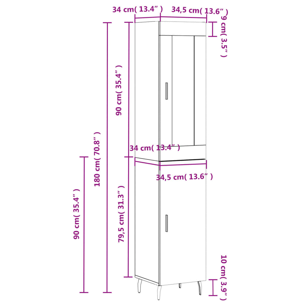 Highboard Betongrau 34,5x34x180 cm Holzwerkstoff