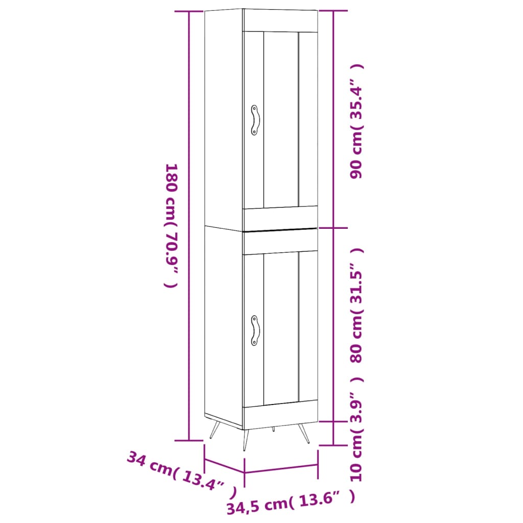 Highboard Weiß 34,5x34x180 cm Holzwerkstoff
