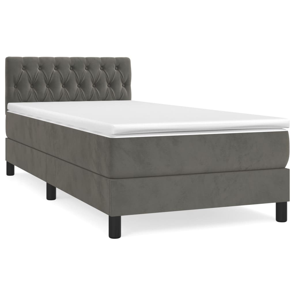 Sommier tapissier avec matelas gris foncé 100x200 cm velours