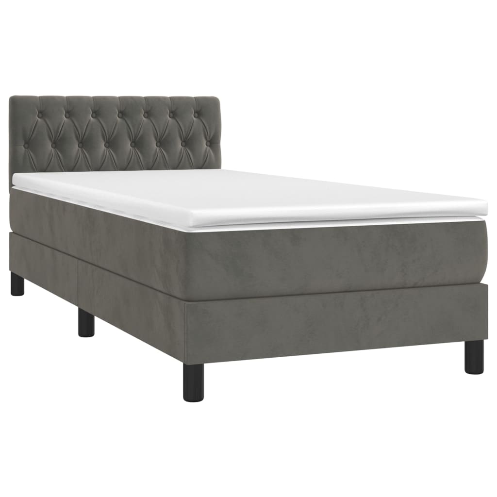 Sommier tapissier avec matelas gris foncé 100x200 cm velours