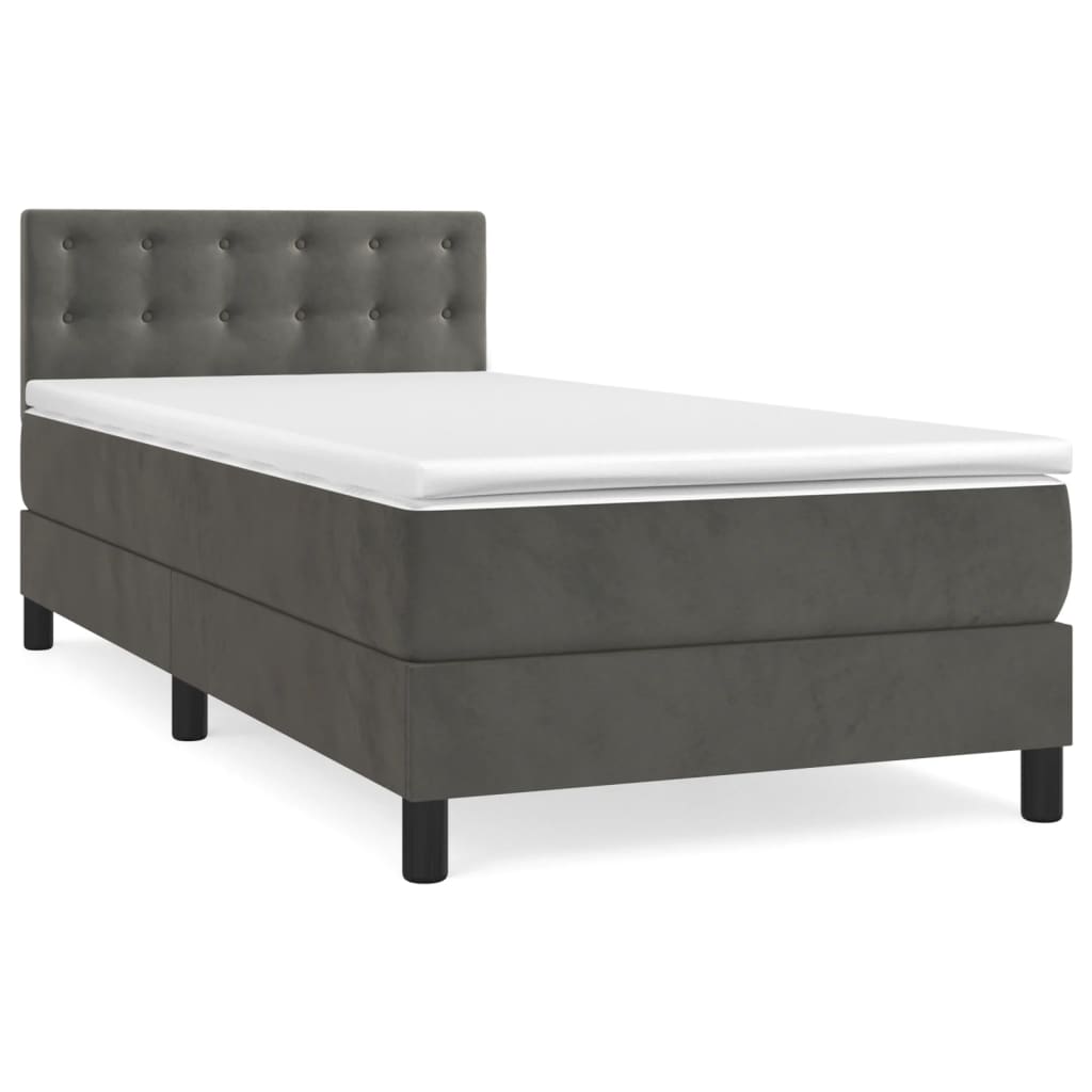 Sommier tapissier avec matelas gris foncé 100x200 cm velours