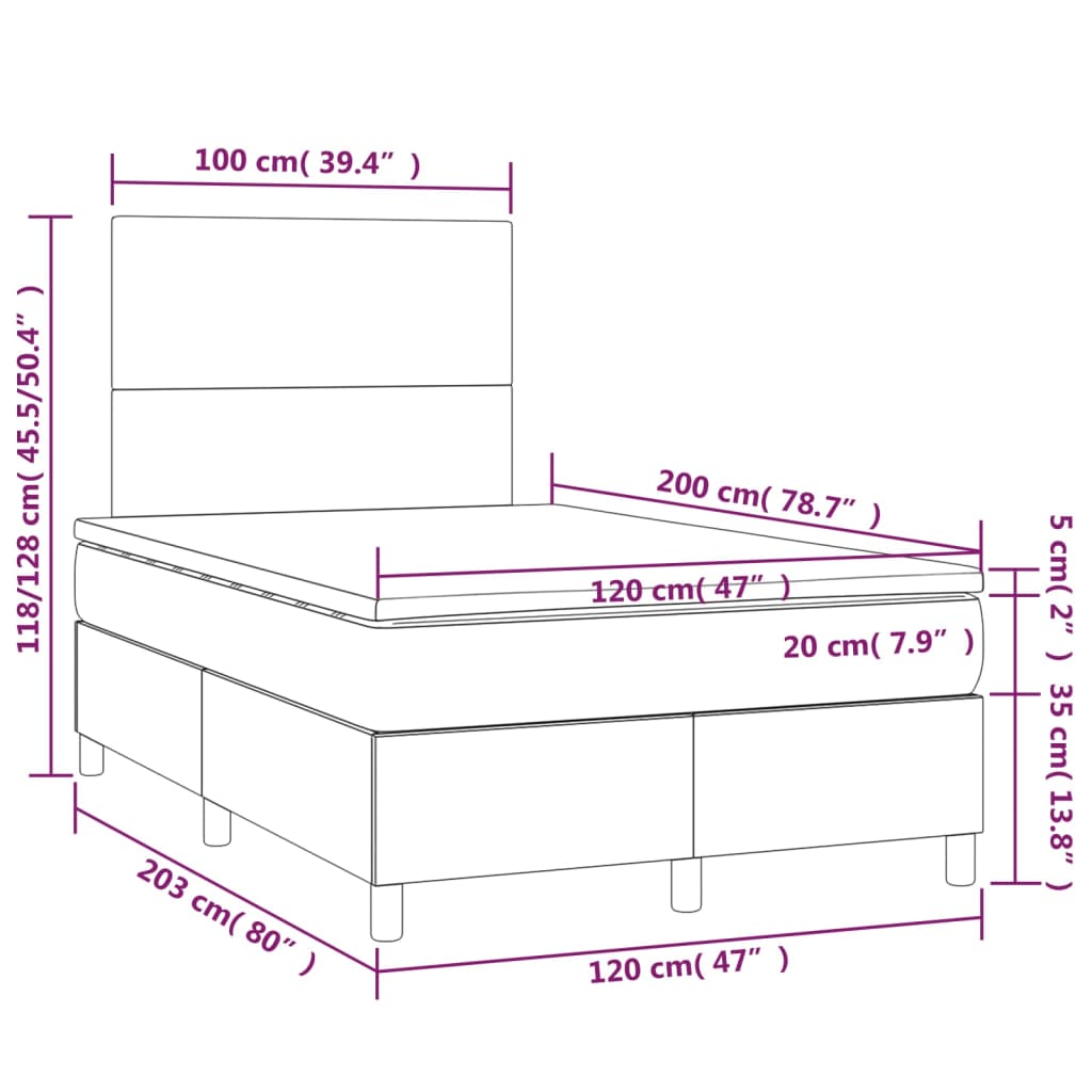 Box spring bed with mattress dark grey 120x200 cm fabric