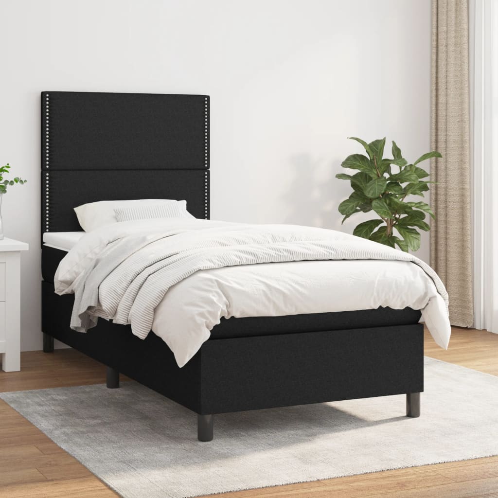 Lit à sommier tapissier avec matelas tissu noir 90x200 cm