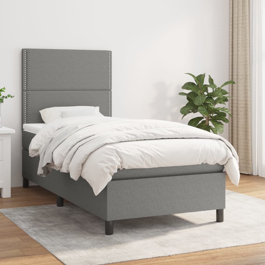 Lit sommier tapissier avec matelas tissu gris foncé 100x200 cm
