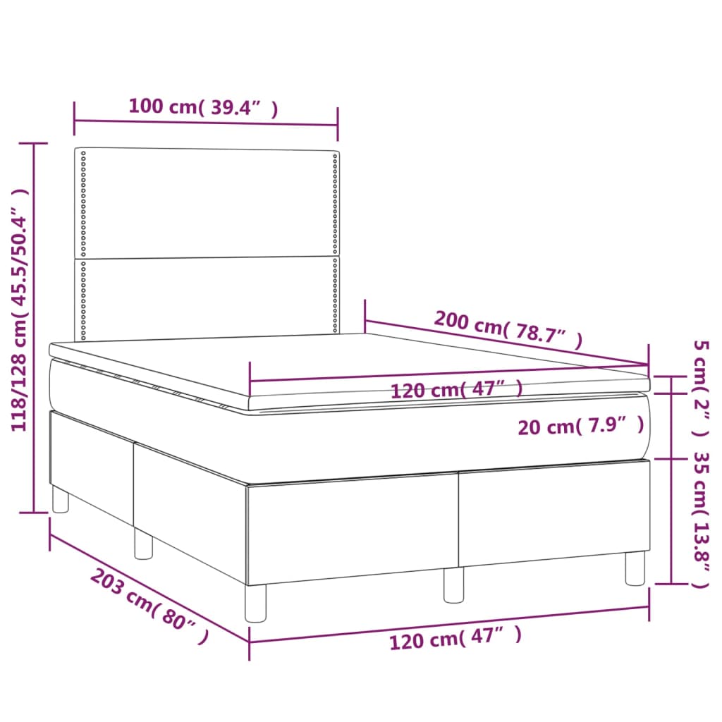 Box spring bed with mattress dark grey 120x200 cm fabric
