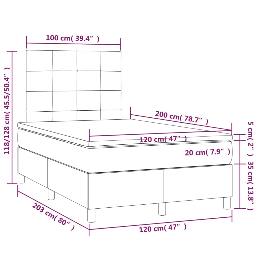 Box spring bed with mattress dark grey 120x200 cm fabric