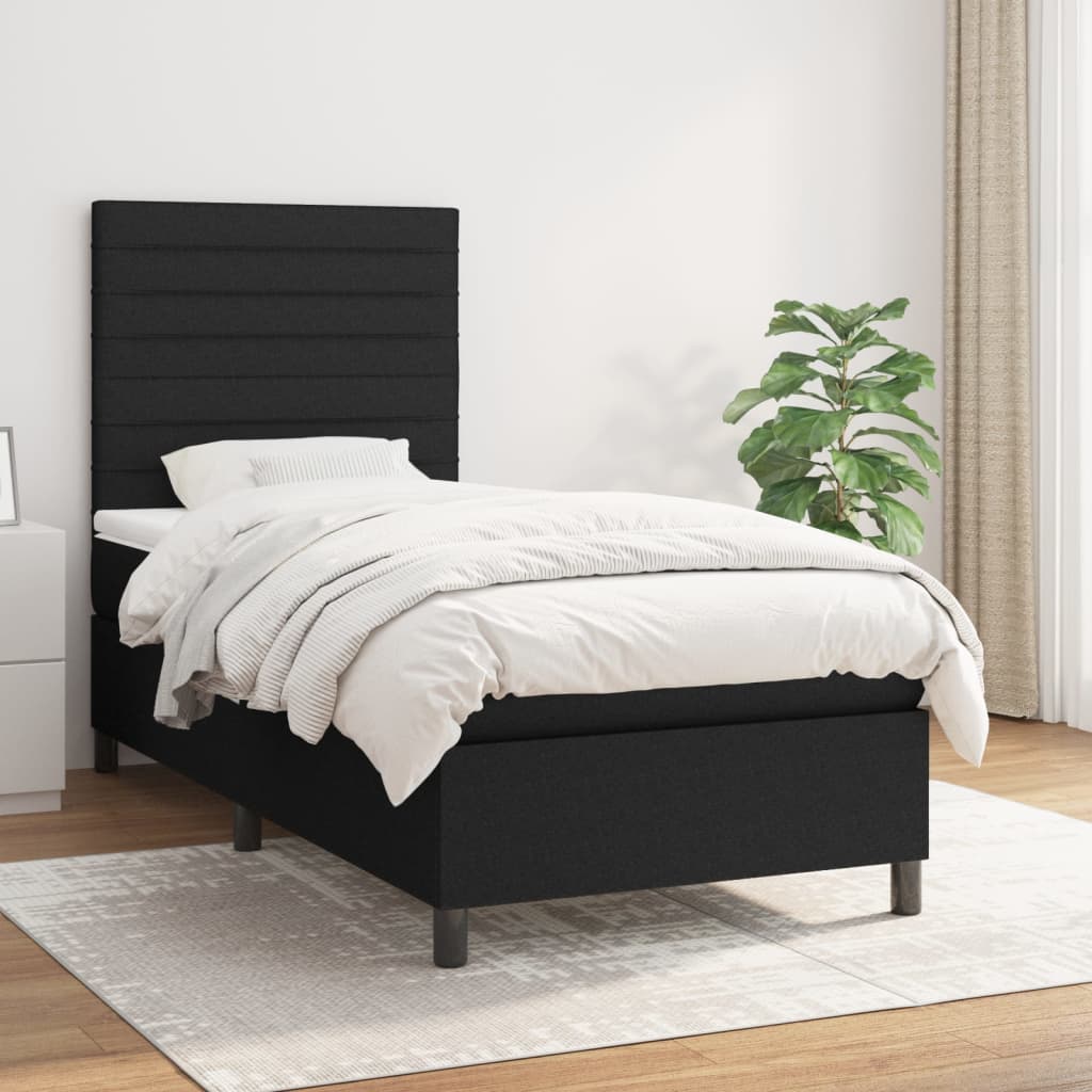Lit à sommier tapissier avec matelas tissu noir 90x200 cm
