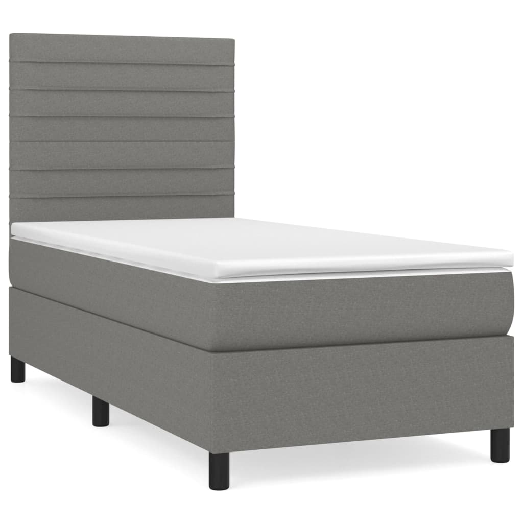 Lit sommier tapissier avec matelas tissu gris foncé 100x200 cm