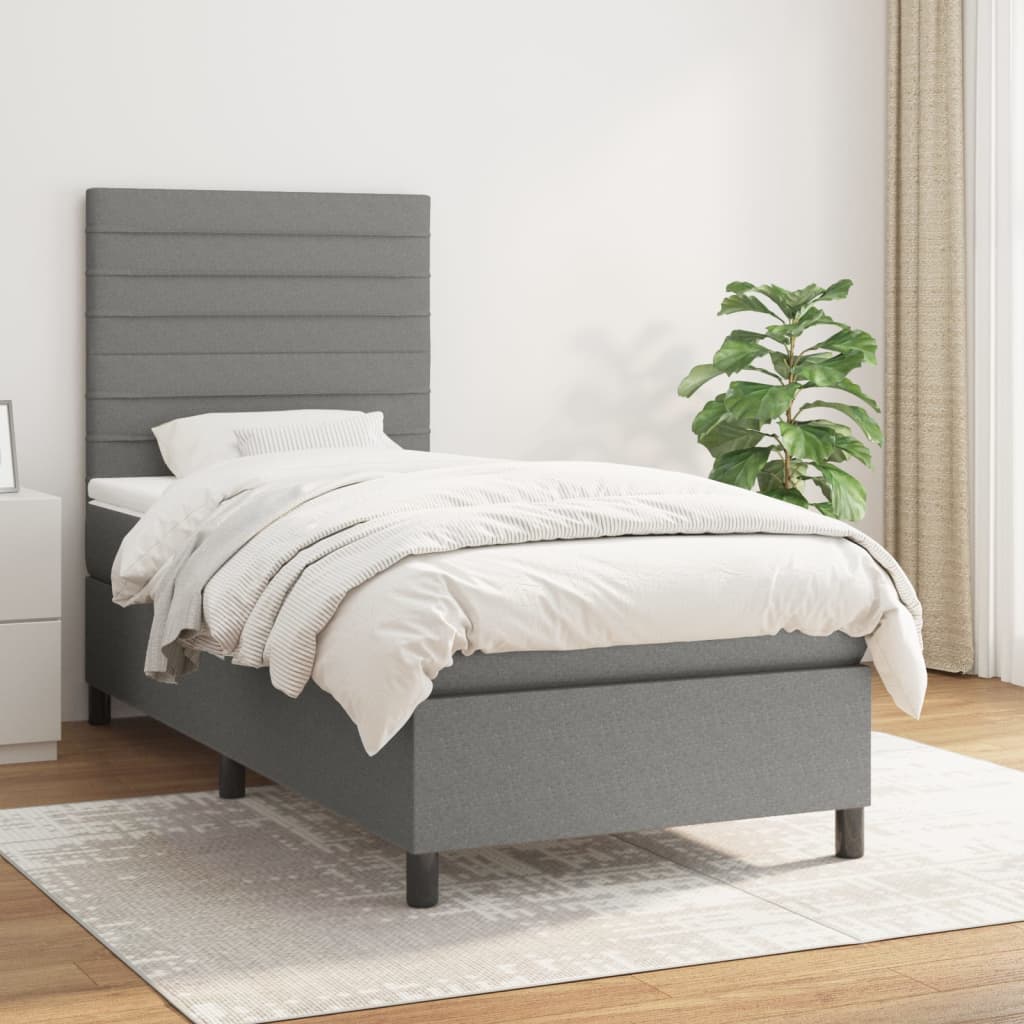 Lit sommier tapissier avec matelas tissu gris foncé 100x200 cm