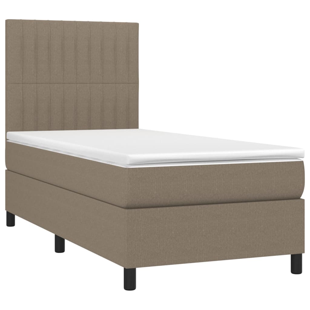 Lit sommier tapissier avec matelas tissu taupe 90x190 cm