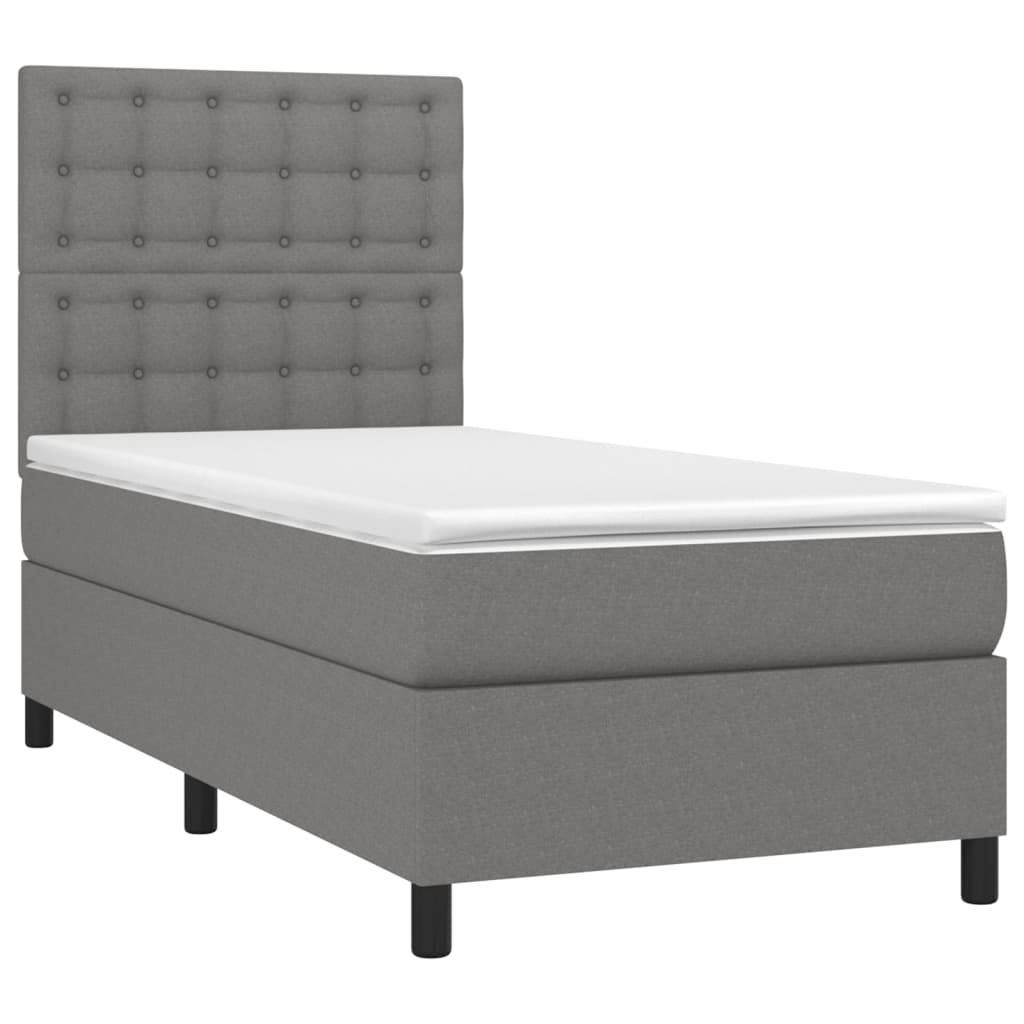 Lit sommier tapissier avec matelas tissu gris foncé 100x200 cm