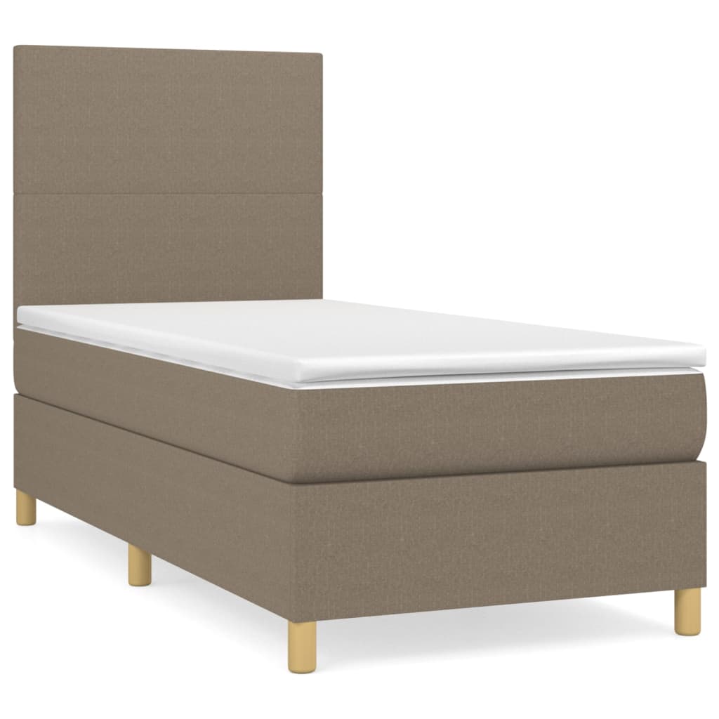 Lit sommier tapissier avec matelas tissu taupe 90x200 cm