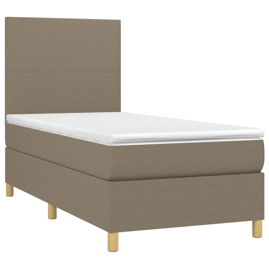 Lit sommier tapissier avec matelas tissu taupe 90x200 cm