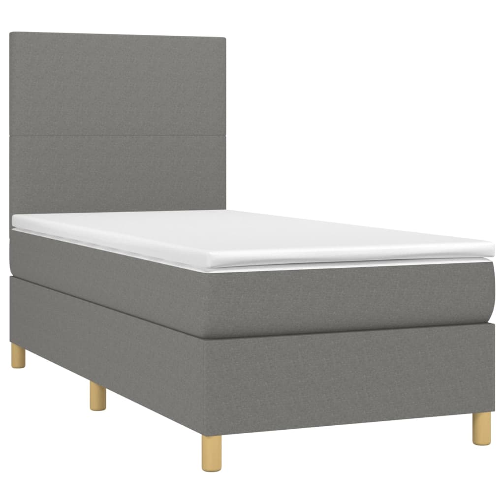 Lit sommier tapissier avec matelas tissu gris foncé 100x200 cm