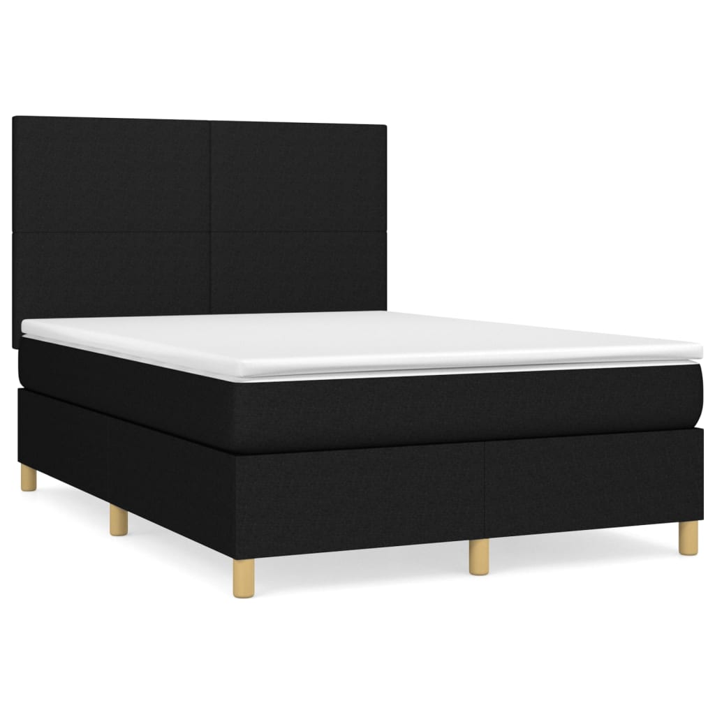 Lit à sommier tapissier avec matelas en tissu noir 140x190 cm