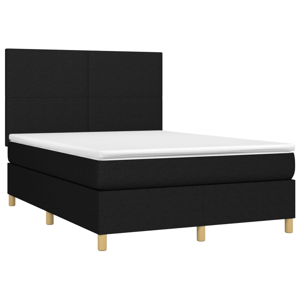 Lit à sommier tapissier avec matelas en tissu noir 140x190 cm