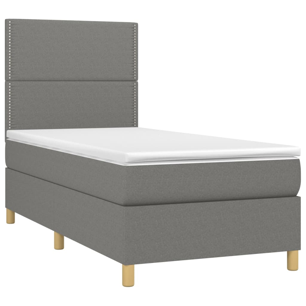 Lit sommier tapissier avec matelas tissu gris foncé 100x200 cm