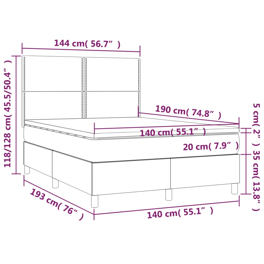 Boxspringbett mit Matratze Schwarz 140x190 cm Stoff