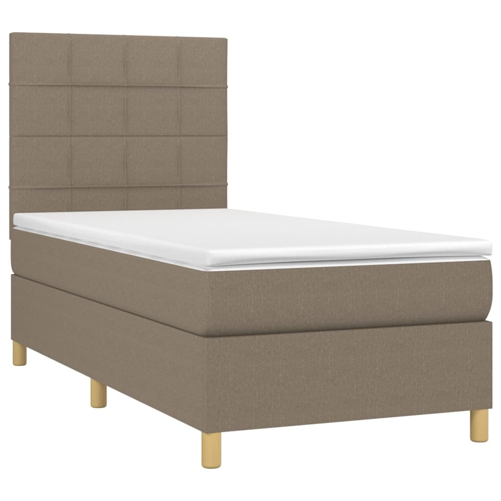 Lit sommier tapissier avec matelas tissu taupe 90x200 cm