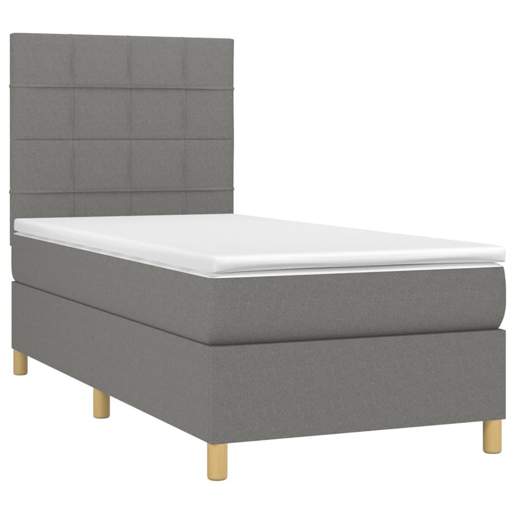 Lit sommier tapissier avec matelas tissu gris foncé 100x200 cm