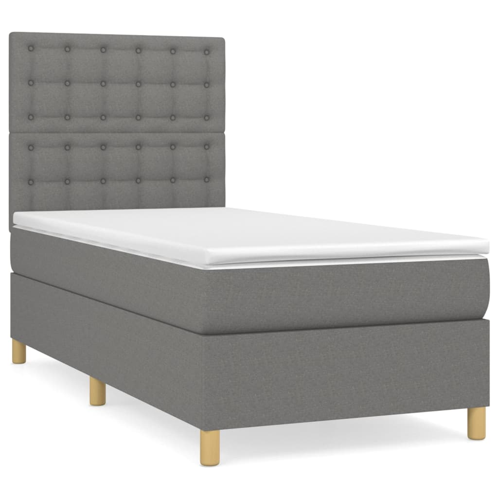 Lit sommier tapissier avec matelas tissu gris foncé 100x200 cm
