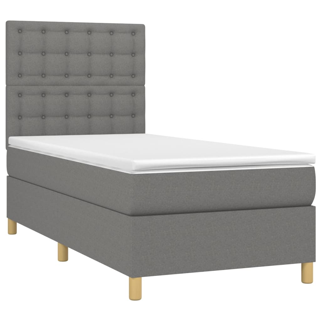 Lit sommier tapissier avec matelas tissu gris foncé 100x200 cm