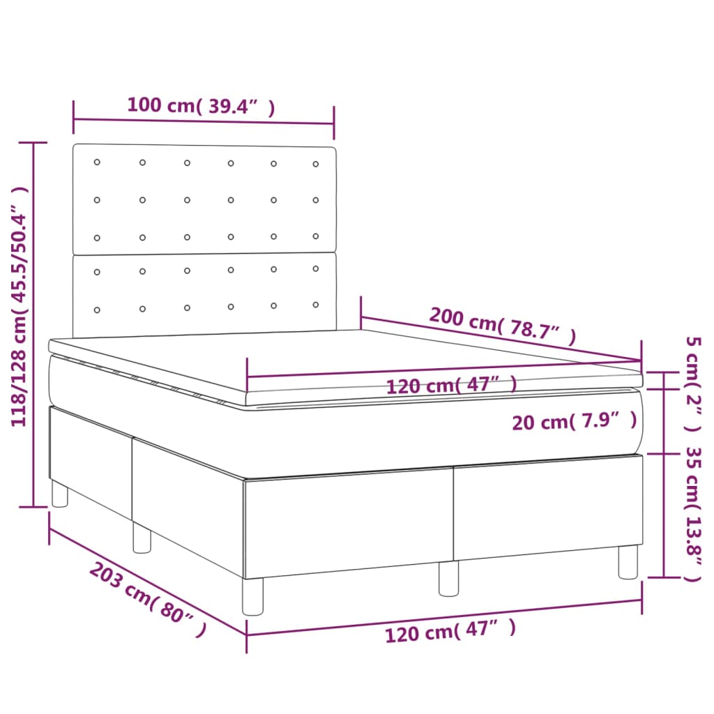 Box spring bed with mattress dark grey 120x200 cm fabric
