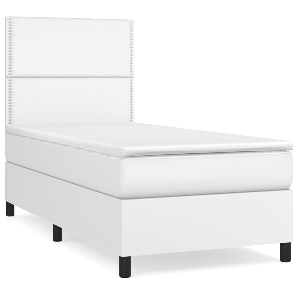 Lit à sommier tapissier avec matelas blanc 90x200 cm en similicuir